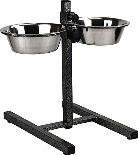 Stainless Adjustable Double Diner Steel Bowls Food Feeding Pet Dog Bowls Stand (18cm Bowls)