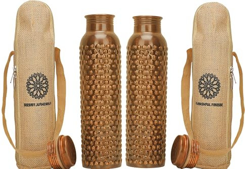 Kupferflasche mit ayurvedischen Vorteilen, Wasserflasche mit Tragetasche zum Trinken, auslaufsicherer Deckel, großes handgefertigtes Kupfergefäß für Reisen, Fitnessstudio, Büro, Wandern, Outdoor,