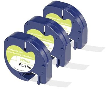 3 x Veson Kompatibel Etiketten für Dymo Etikettenband Letratag 12mm x 4m,Kompatible Schriftband als Ersatz für Dymo LetraTag Plastic White für Dymo LT-100H LT-100T 200B XR XM, Schwarz auf Weiß 91221