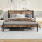 Diahomy King Size Bed Frame with Charging Station Metal Platform Bed Frames King Size with Wood Headboard/No Box Spring Needed/Brown