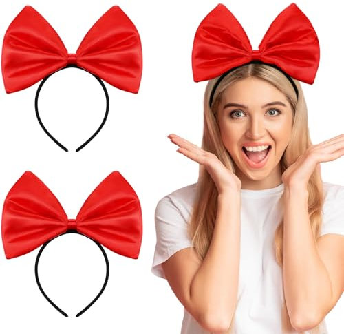 Chuangdi 2 Stück Karneval Haarreifen Kopfschmuck Niedliche Stirnbänder Haarschmuck für Erwachsene Weihnachten Party Kostüm Accessoires(Rot,Schleife)