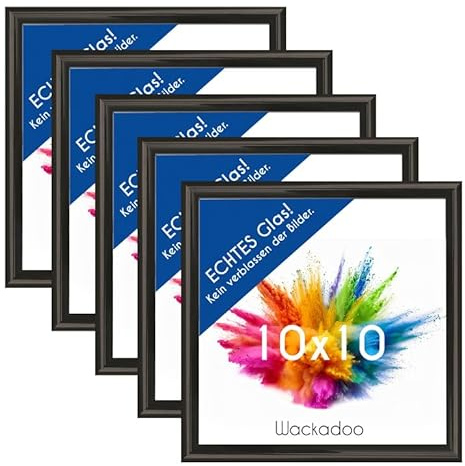 Wackadoo Bilderrahmen 10x10 Schwarz 5er Set Fotowand Fotorahmen aus leichtem Kunststoff mit Glas Picture frame quadratisch klein Poster