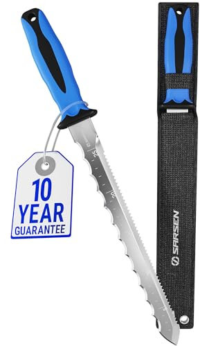SARSEN Professional Insulation Knife – Stainless Steel Serrated Saw Foam Cutter for Loft Insulation, Rockwool, Polystyrene & PIR/XPS Foam Board – Patented Ergonomic Handle, Safety Sheath & Ruler