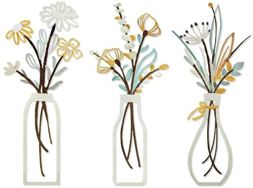 aiyraa 3 Pcs Metal Flowers Wall Arts, Minimalist Floral Line Hanging Wall Sculptures, Durable Iron Metal Wall Decor & Artwork, Stylish Hanging Decor for Living Room, Bedroom, Kitchen, Bathroom, Patio
