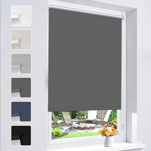 Grandekor Store Enrouleur Occultant sans Perçage Installation Facile 100% Opaque Protection Thermique Solaire pour Fenêtre Porte, 50l x 170L cm, Gris foncé