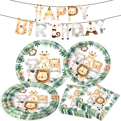 Jungle Safari Theme Birthday Party Supplies Animal Plates Napkins for Birthday Baby Shower Decorations