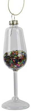 Kaemingk Christbaumschmuck Glas 11,5cm - Sektglas mit Füllung Figur zum Aufhängen - Weihnachtsbaum Anhänger für Weihnachten - Christbaumanhänger & Weihnachtsbaumschmuck - Klar Transparent Bunt