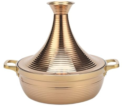 SXTYYH Dreischichtig Verdickt Taji-Topf Tajine Topf Zum Kochen Langlebig Edelstahl 304 Tagine Marokko Mit Konischem Deckel(Gold,24cm)