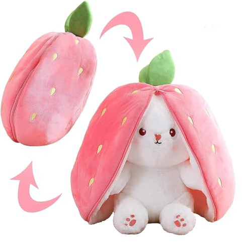 1Psa Plüsch Erdbeere Bunny Hase Stofftier mit rosa Fruchtabdeckung Deko Stofftier