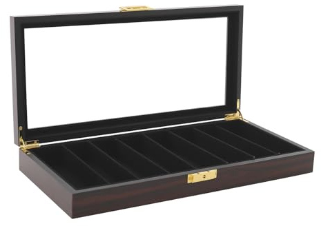 YOICUATGNA Présentoir à couteaux de poche pour 8 couteaux, aspect ébène, doublure en flanelle, fenêtre en verre, serrure en métal, organisateur et boîte de collection, cadeau pour homme