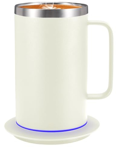 DEQIANG Tasse à café auto-chauffante, avec chauffe-tasse intelligent et poignée ergonomique, chauffe automatiquement jusqu'à 55 °C, alimenté par USB pour le bureau et la maison, cadeau pour papa et