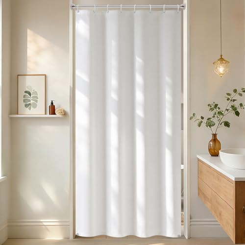 EurCross Wasserdicht Mikrofaser Duschvorhang 120 x 200 TPU Rückseite Badvorhang, Weiß Schmal Kleine Waschbar Textil Stoff Duschvorhänge mit 2 Magneten und 8 Ringen