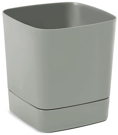LAMELA Pot Carré avec Soucoupe Intégrée - 34 x 34 cm x 36,5 cm, 28 L - Plastique léger et résistant - Intérieur et extérieur - Gris-Vert