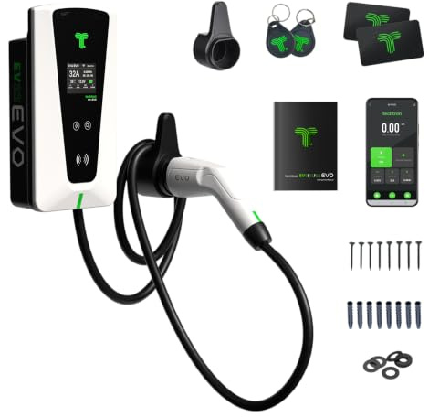 techtron 22kW Smart EV Charger, Type 2, 3 Phase, 5m Cable, Wallbox Smart Home Charger with Wi-Fi, Bluetooth, RFID & App Control IP65 Indoor/Outdoor, UKCA, CE & RoHS