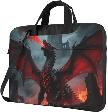 Cool Red and Black Medieval Fantasy Dragon Laptop Bag 13-15.6Inch, 360° Protective Laptop Sleeve Case Shockproof Messenger Shoulder Bag Waterproof Computer Case Carrying Cover Briefcases for Men Women