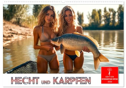 Hecht und Karpfen (Wandkalender 2026 DIN A2 quer), CALVENDO Monatskalender: Atemberaubende Fotos von starken Anglerinnen mit großen Fischen. (CALVENDO Tiere)