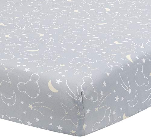 Disney Baby Mickey Mouse Spannbetttuch für Kinderbett, Grau/Gelb Lambs & Ivy