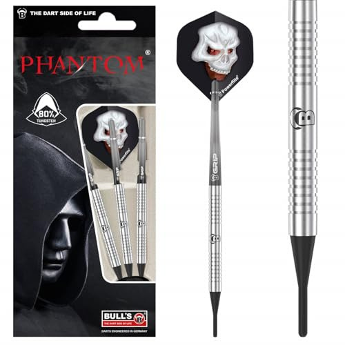 Phantom Soft Dart, aus hervorragendem 80 % Tungsten (Wolfram). 4 Barrelvarianten mit unterschiedlich ausgeprägten Fräsungen. Inkl. Spectra Schäften und Powerflites.