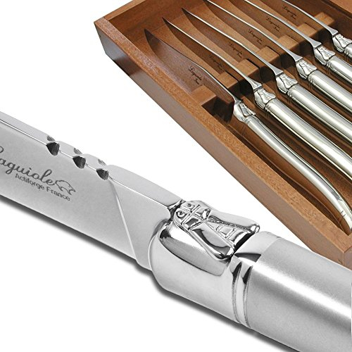 Confezione di 6 coltelli bistecca Laguiole da tavolo Prestige completamente battuto con una finitura sabbiata