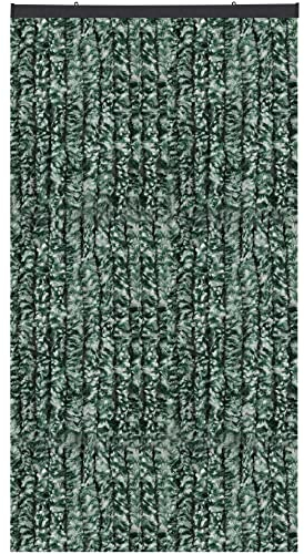 Flauschvorhang, Chenille Vorhang, Insektenschutz für den Sommer Extrabreit, Auswahl: 140x200 Meliert dunkelgrün - weiß
