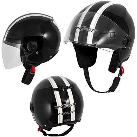 A-Pro Motorradhelm Motorrad Roller Offenes Jet Helm Viser ECE 22-06 Schwarz S