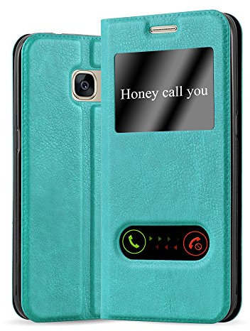 cadorabo Coque pour Samsung Galaxy S7 en Turquoise Menthe - Housse Protection avec Stand Horizontal et Deux Fenêtres - Portefeuille Etui Poche Folio Case Cover