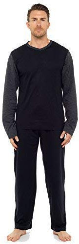 INSIGNIA Mens Pyjama Set Long Sleeve Top & Pants Cotton Pjs (L, New Black)