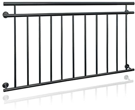 ECD Germany Französischer Balkon 90x156 cm mit 11 Füllstäben, Anthrazit matt & rau, Stahl pulverbeschichtet, Balkongeländer Stabgeländer Balkonbrüstung Balkongitter Fenstergeländer Außen Fenstergitter