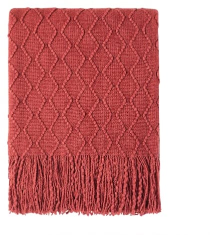 BOURINA Textured Solid Soft Sofa Throw Couch Cover Knitted Decorative Blanket, Rust, 127x152cm
