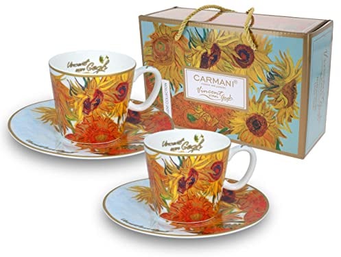 Carmani - Espressotasse mit Untertasse 2er Set mit 'Sonnenblumen' von Vincent Van Gogh 125ml