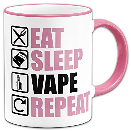Eat Sleep Vape Repeat Funny Vaper Novelty Gift Mug - Pink Handle & Rim