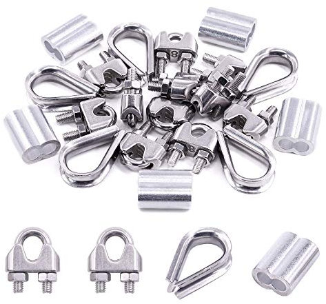 Swpeet - Set di accessori per fune metalliche M8 (5/16), con morsetto per fune metallica M8, ditale in acciaio inox M8, manicotto in alluminio da 4 mm, perfetto per cavo metallico da 1/8 (M8)