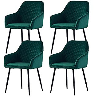 AINPECCA Set of 4 green Velvet Dining Chairs Velvet Upholstered Seat with Metal Legs (Green Vlt, 4)