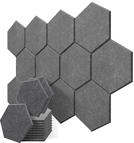 JBER Sechseckige Akustikpaneele, Schalldichtes Interieur, Schallabsorbierende Paneele, 35,6 x 33 x 1cm Abgeschrägter Kante Hochdichte Wandfliesen, für Akustische Behandlung (Hellschwarz)