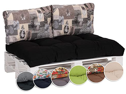 Beo Palettenkissen Set für Palettenmöbel | Made in EU | UV-beständige Lounge Kissen | 1x Palettenkissen 120 x 80 in Anthrazit | 2X Palettenkissen Rückenkissen 60 x 40 mit Feder-Muster
