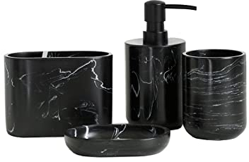 Ensemble de 5 Accessoires de Salle de Bain en marbre, Comprenant Un Distributeur de Savon, Un Porte-Brosse à Dents, Un gobelet à Brosse à Dents et Une Brosse de Toilette