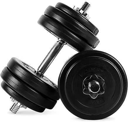 MSPORTS Hantelset Kurzhanteln 2er Set Premium 20 kg oder 30 kg Hantelstange, Hantelscheiben und Sternverschlüsse I Hantelstangen gerändelt 30/31mm Hantel (20 KG)