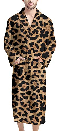 HUGS IDEA Accappatoio da uomo morbido e caldo accappatoio per doccia assorbente accappatoio T-rex dinosauro Galaxy Halloween teschio zucca, Leopard, Taglia unica