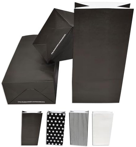 Frau WUNDERVoll® 12 Papiertüten mit Boden, schwarz matt, 12x7x24cm / Blockbodenbeutel Tüte Papierbeutel Papiertüte Geschenktüte Geschenkbeutel Gastgeschenk Hochzeit Geschenktasche Falttasche