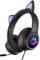 Cuffie con orecchie da gatto, leggere cuffie da gioco cablate, con luce a LED, suono stereo pieghevole con microfono e cavo audio 3,5 per cellulare/tablet/laptop/PC (nero)