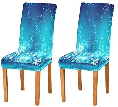 Winter-Schneeflocken-Stuhlhussen für Weihnachten, Esszimmer, 2er-Set, abnehmbar, Stretch-Stuhlhussen, Schutz, Spandex, waschbar, für Esszimmer, Hote