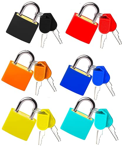 JIANHY 6 Pieces Suitcase Padlocks Coloured Padlocks with Keys Coated Brass Luggage Locks Small Padlock Mini Brass Padlock Set for Toolbox Gym Locker Lock Suitcase Lock