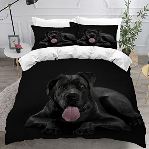 AOYNP Bettwäsche 220x240 Schwarzer Italienischer Hund 3D Druck Weiche Mikrofaser Bettwäsche Set Kinder Jugend Erwachsener Süß Tiermuster Bettbezüge mit ReißVerschluss und 2 Kissenbezug 80x80cm