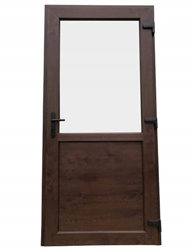 Porta esterna in PVC Porta in PVC per negozio, balcone, casa, negozio. Disponibile in 4 colori: antracite, rovere dorato,noce, bianco (100 x 210 porta con apertura a destra, noce)