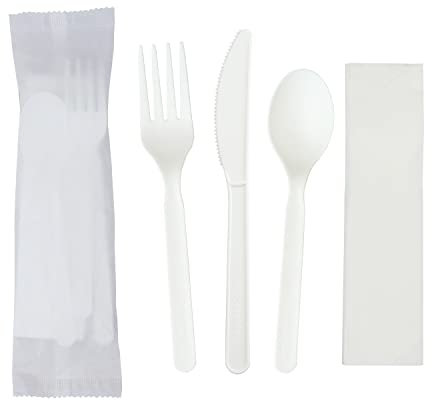 GreenWorks 6 Compostable CPLA Cutlery Kits, 200 Sets (Fork, Spoon,Knife,Napkin 4 in 1) Individually Wrapped With Compostable Bags,Alternative to Plastic Disposable Utensils