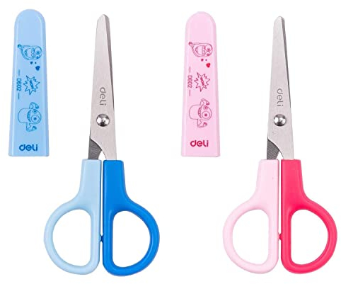 DELI 3 Paar Scheren für Schule, 121 mm, mit Etui, zufällige Farbauswahl