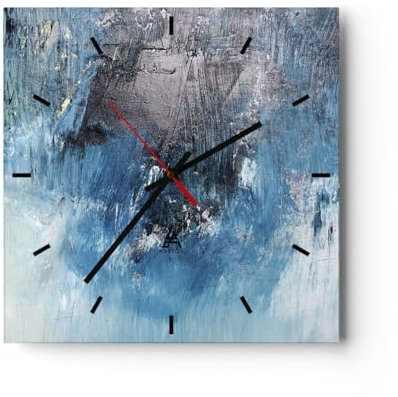 Modern Wanduhr Abstraktion Blau Schwarz 40x40cm Quadrat Groß Wand Uhr Glas Analog Zimmeruhren Küche Büro Wohnzimmer Glasuhr Wall Clock Dekoration Design Wanddekoration Küchenuhr C3AC40x40-4155