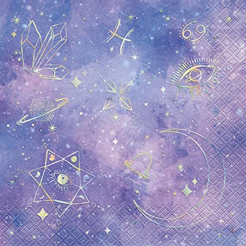 Unique- Serviettes en Papier Estampées en Aluminium-16,5 cm-Fête Galaxie Violette-16 Pièces (Lot de 1), 26142, Multicolour, Mittel