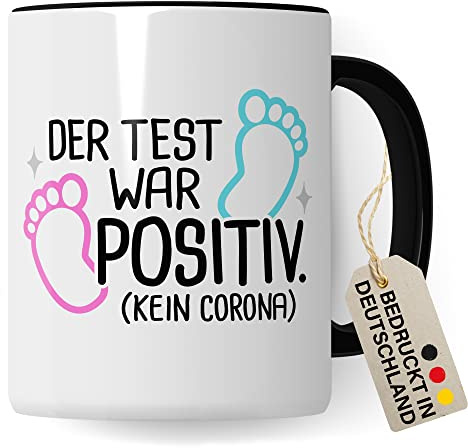 Schwangerschaft Tasse, Der Test war positiv, werdende Mama Geschenk Schwanger Freundin Papa Vater Geschenke für Opa Opa Schwester Bruder schöner Spruch Kaffee-Becher (Weiß/Schwarz)
