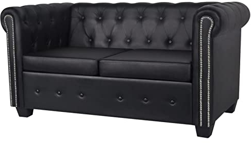 Susany 2-Sitzer Sofa Chesterfield Sofa Zweisitzer Loungesofa Polstersofa Sitzmöbel Polstermöbel Designsofa Wohnzimmersofa Kunstleder Schwarz